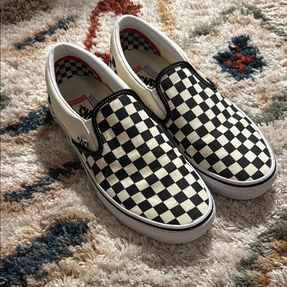 Vans Checkered Slip-On Shoes - Black and White with Pop Cush